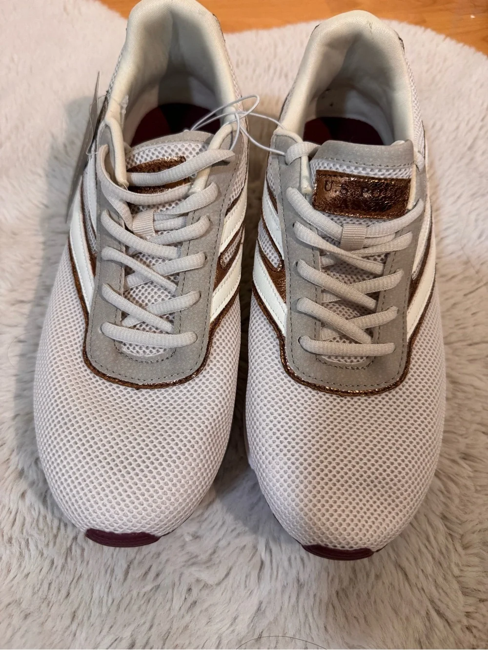 U.S. Polo Assn. Women’s White Mesh Trainer with Metallic Accents size 10